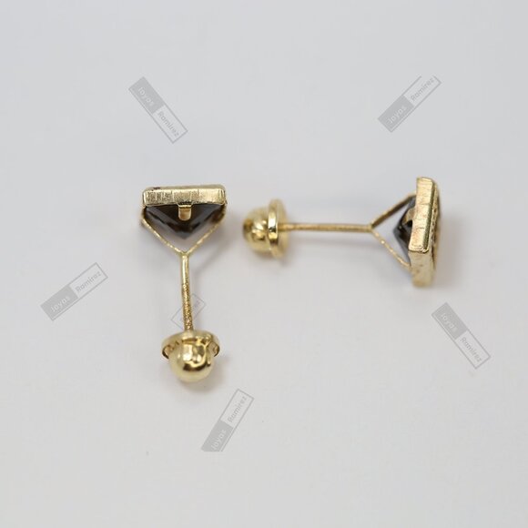 5mm Solid 14K Gold Square Stud Earrings with Black Heart Center • Elegant Design - Picture 7 of 8